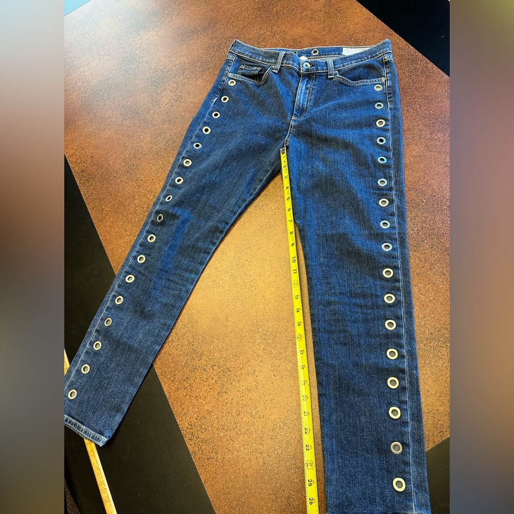 RAG & BONE 10” Dre Slim Boyfriendbd Straight Grommet Embellished Jeans 31